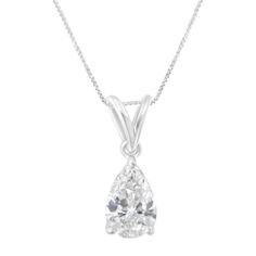 This timeless design features a pear cut diamond hanging from a delicate chain. A classic design to last a lifetime. It is crafted in 10 karat white gold and has a total diamond weight of 1/2 carats. Pear Pendant, White Gold Pendant Necklace, Pear Cut Diamond, White Gold Necklaces, Delicate Chain, Pear Shaped Diamond, Pear Diamond, Elegant Necklaces, Diamond Pendant Necklace