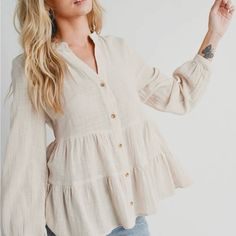 The Tiered Rustic Blouse With A Button-Down Front And Long Sleeves Exudes A Charming And Laid-Back Appeal. The Tiered Design Adds A Touch Of Bohemian Flair, Creating A Flowy And Relaxed Silhouette. The Rustic Aesthetic Lends A Vintage And Earthy Vibe To The Blouse, Making It A Versatile Piece For Both Casual And Semi-Formal Occasions. The Button-Down Feature Allows For Adjustable Styling Options, Whether You Choose To Wear It Open For A More Casual Look Or Buttoned Up For A Polished Appearance. Tiered Blouse, Short Summer Dresses, Zara Blouse, Cropped Denim Jacket, Style And Grace, Women Shirts Blouse, Laid Back Style, Boho Blouses, Zara United States