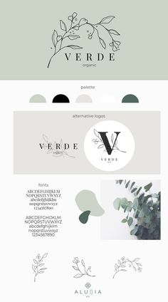 the logo design for verdde is shown in black and white, with green leaves on