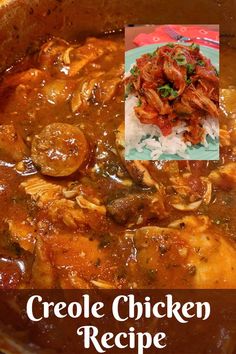 the recipe for crock chicken is in a pot with rice and garnishes