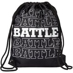 a black drawsack bag with the words battle in white letters on it's side