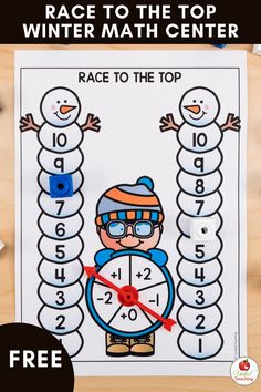 a printable winter math center for kids to practice numbers and place value on the clock