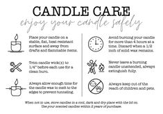 a poster with instructions on how to use candle care for candles and other essentials