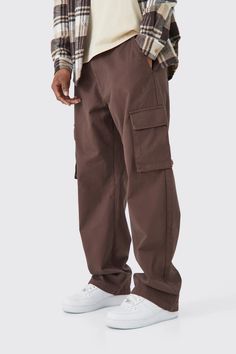 Fixed Waist Relaxed Fit Cargo Pants | boohooMAN USA Mens Outfits With Cargo Pants, Mens Cargo Sweatpants, Cargo Pant Design, Brown Pants Fit Men, Men In Cargo Pants, Cargo Pant For Men, Cotton Cargo Pants Men, Cargo Pants Style Man, Black Mens Fall Outfits