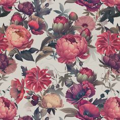 a floral wallpaper with red and pink flowers