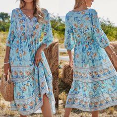 Brand New, Boutique Item. Floral Print, 3/4 Sleeves, V Neck Design Midi Dress. Size S: Bust 36”, Stretchy Waist 25”-35”, Sleeve 15.75”, Length 47”. Size M: Bust 38”, Stretchy Waist 27”-37”, Sleeve 15.75”, Length 48”. Size L: Bust 40”, Stretchy Waist 29”-40”, Sleeve 16.5”, Length 48.5”. Size Xl: Bust 42”, Stretchy Waist 31”-42”, Sleeve 17”, Length 49”. Fast Shipper, Same/Next Day Shipping. Bundle To Save On Trendy Dress Top Cardigan Sweater Jacket Vest Leggings Jewelries Accessories Swimwear Biki Lake Blue Color, V Neck Design, Trendy Dress, Jacket Vest, Cardigan Sweater Jacket, Dress Top, Cardigan Tops, Trendy Dresses, Boho Outfits