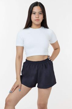 Sporty Crop Top With Built-in Shorts, Basic Relaxed Fit Shorts, Athleisure Short Crop Top For Loungewear, Short Athleisure Crop Top For Loungewear, Athleisure Short Length Crop Top For Loungewear, Basic Workout Shorts, Basic Shorts With Short Inseam, Fitted Basic Shorts, Basic Shorts With Elastic Waistband