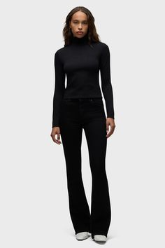 DescriptionStreamlined and flattering, our Barbara High-Rise Bootcut Jean in Black is cut for a slim, contoured fit with an elevated waistline and a gently flared leg. Made from Italian stretch denim designed to smooth, sculp, and hold its shape, it’s the pair your collection is missing.This style is part of our growing range of lower impact fits made with eco-friendly materials, including GOTS-certified organic cotton, GRS-certified recycled elastane, and SCS-certified recycled polyester.Produc High Rise Bootcut Jeans, Bootcut Jean, Denim Branding, Jeans Bootcut, Denim Design, Hudson Jeans, Denim Coat, Denim Shop, Ladies Day