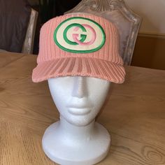 Authentic Pink Twill Knit Hat’ Size Large, Brand New, Comes With Dust Bag, Aka Colors Designer Visor Hats For Spring, Casual Gucci Cap, Casual Pink Knit Hat, Pink Knitted Hat With Curved Brim, Pink Knit Hat One Size, One-size Pink Knit Hat, One Size Pink Knit Hat, Gucci Wool Hat, Pink Knit Hat