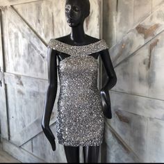 This Dress Is Simply Stunning...The Fit Is Amazing. Metallic V-neck Sequin Cocktail Dress, Silver Cocktail Dress, Silver Cocktail, Cocktail Dress, Size 2, Womens Dresses, Women Shopping, Dresses, Silver