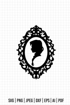 the silhouette of a woman's head in a frame with an ornate border around it