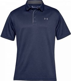 the under armour men's performance polo shirt in dark blue with grey piping