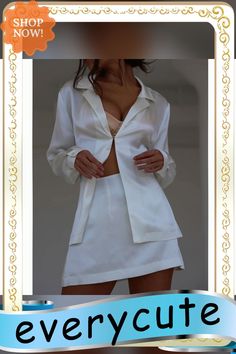 White Open Front Button Shirt with Mini Skirt Set Mini Skirt Set, Color Pick, Women Set, Button Shirt, Front Open, Skirt Set, Mini Skirt, Mini Skirts, Skirt