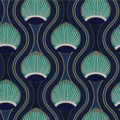 an art deco style wallpaper with blue and green fan shapes