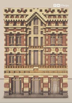 an architectural model of a building made out of wood and brick, with multiple windows