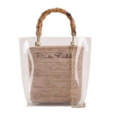 Portrait of a picture displaying Women’s Rattan with Transparent Bag product. Luxury Summer Pouch Shoulder Bag, Luxury Beach Shoulder Bag With Detachable Handle, Cheap Summer Party Shoulder Bag, Rattan Bags, Clear Cosmetic Bag, Rattan Bag, Transparent Bag, Bamboo Handles, Chain Crossbody Bag