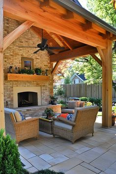 50+ Creative Covered Patio Ideas Attached to House with Fireplace Wooden Beams, Backyard Landscaping Designs, Covered Patio