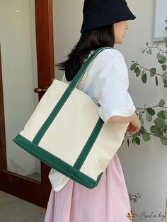 Bird in Bag - Korean-Style Capacity Simple Casual Tote Bag Large Casual Canvas Shopping Bag, Casual Large Capacity Rectangular Canvas Bag, Everyday Canvas Bucket Bag, Green Daily Bucket Canvas Bag, High-capacity Everyday Canvas Tote Bag, High-capacity Canvas Tote Bag For Everyday, Casual Large Tote Canvas Bag, Green Large Capacity Bucket Bag, Casual Green Bucket-shaped Bag