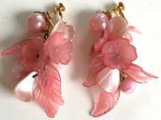 Enticing Vintage Miriam Haskell Extra Long Cluster Drop Earrings~Pink Glass/Pearls/Shells/Beads/Gold Vintage Pink Clip-on Earrings For Formal Occasions, Vintage Handmade Clip-on Earrings For Wedding, Handmade Vintage Clip-on Earrings For Wedding, Pink Clip-on Earrings For Wedding, Pink Handmade Clip-on Earrings For Wedding, Handmade Pink Clip-on Earrings For Wedding, Elegant Pink Clip-on Earrings For Formal Events, Vintage Pink Dangle Earrings, Handmade Pink Evening Earrings