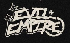 the evil empire logo is shown in white on a black background, and it says evil empire