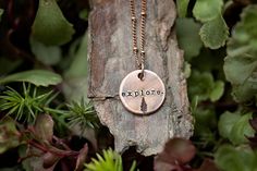 "This artisan-quality necklace is a Wildflower Vintage original. I hand-stamp each pendant myself, right here in my rural North Carolina studio. They're perfect for layering with other pieces, if you like to wear multiple necklaces. This solid copper pendant is distressed for a vintage look, then hand-stamped with the phrase of your choice. Each distressed copper pendant is approx. 3/4\" in diameter (about the size of a penny) and made of a high-quality, thick copper (solid, not flimsy). Since e Nature-inspired Stamped Jewelry For Everyday, Bohemian Hand Stamped Necklace For Gift, Bohemian Hand Stamped Necklace Gift, Bohemian Personalized Necklaces For Everyday, Everyday Personalized Bohemian Necklaces, Everyday Bohemian Personalized Necklaces, Artisan Stamped Necklace As Gift, Artisan Gift Necklaces, Artisan Stamped Necklace For Gift