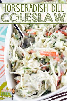 this horseradish dill coleslaw salad is loaded with carrots and celery