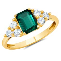 PRICES MAY VARY. CREATED EMERALD - The defined and sophisticated beauty of this created emerald and created white sapphire ring enchants every eye it catches. Secured by hand in a prong setting, with VIBRANT color and a STURDY design, this ring delivers a bold yet classic style statement to cherish forever. GENUINE 10K FINE YELLOW GOLD - All parts are crafted in solid 10k white gold. Buy with confidence knowing that your ring is engraved with a "10k" stamp and our hallmark stamp as a symbol of a White Sapphire Ring, Cushion Cut Ring, Gold Gemstone Ring, Garnet Stone, Engagement Anniversary, Emerald Gemstone, Elegant Ring, Pretty Rings, White Sapphire