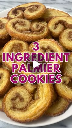 three ingredient palmier cookies on a white plate