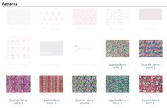 the different patterns and sizes of fabrics for children's clothing, including pinks, blue