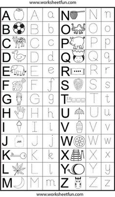 an alphabet worksheet with letters and numbers