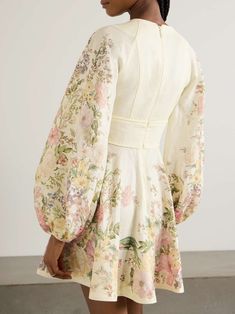 ZIMMERMANN Waverly Plunge tie-detailed floral-print linen mini dress | NET-A-PORTER Zimmerman Fall 2024, Zimmerman Dress Outfit, Plunge Mini Dress, Mini Skater Skirt, Zimmermann Dress, Plunge Dress, Mini Dresses Online, Linen Mini Dress, Printed Linen