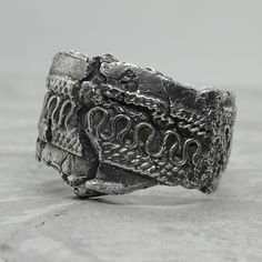 Project50g | Old Istanbul ring - wide brutal ring with an oriental pattern and cracks – project50g Brutalist Open Ring With Oxidized Finish, Brutalist Oxidized Open Ring Jewelry, Brutalist Style Open Ring Jewelry, Brutalist Hand Cast Open Ring, Brutalist Oxidized Open Ring, Unique Oxidized Open Engraved Ring, Unique Hand Forged Open Engraved Ring, Unique Hand Forged Engraved Open Ring, Unique Oxidized Wide Band Rings