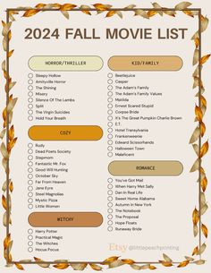 the fall movie list is shown in this image