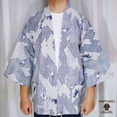 Casual Blue Cotton Kimono, Casual Spring Kimono With Pockets, Casual Indigo Kimono For Spring, Casual Cotton Kimono With Relaxed Fit, Casual Blue Long Sleeve Kimono, Blue Cotton Outerwear With Kimono Sleeves, Casual White Relaxed Fit Kimono, Casual Summer Patterned Outerwear, Casual Relaxed Fit Kimono With Pockets