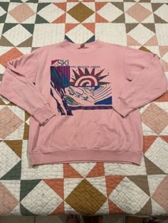 Vintage 80s Vail Skiing Pullover Sweatshirt | eBay 90s Inspired Long Sleeve Winter Tops, Vintage Graphic Print Winter Sweatshirt, Retro Pink Sweatshirt With Graphic Print, Vintage Winter Graphic Print Sweatshirt, Retro Pink Graphic Print Sweatshirt, Vintage Graphic Print Winter Top, Winter Vintage Graphic Print Sweatshirt, Retro Pink Sweatshirt For Fall, Retro Winter Sweatshirt With Screen Print