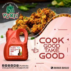 an advertisement for puri's food is shown with the image of chicken and vegetables