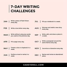 the 7 - day writing challenge is shown in black and white