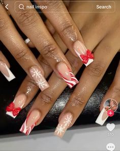 Christmas Nails Black People, Black Santa Nails, Nail Inspo Acrylic Christmas, Black Nail Designs Christmas, Winter Nails For Black Women, Christmas Nail Designs Black Women, Christmas Nails On Black Women, Christmas Shorties Nails, Christmas And Winter Nails