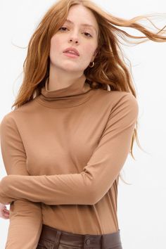 Buy Gap Long Sleeve Turtle Neck T-Shirt from the Gap online shop Jersey Turtleneck, Toddler Summer, Brown Long Sleeve, Turtleneck Shirt, Turtleneck Top, Stretch Top, Turtle Neck Top, New Wardrobe, The Gap