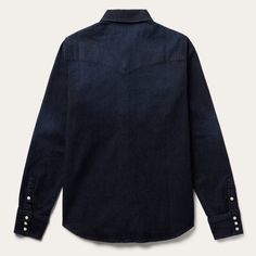 This dark denim long sleeve shirt is crafted from a soft cotton blend with just a hint of stretch for ease of movement and has been garment washed for a comfortable feel. The shirt's front features a stunning cornflower blue embroidered floral detail that is an eye-catching expression of Western-inspired style. Further authentic features include a one point curved back yoke, three snap cuffs, and a classic snap front. 1 Point Curved Back Yoke 3 Snap Cuff Cuffs Embroidered Garment Washed 76% Cott Indigo Long Sleeve Denim Jacket, Medium Wash Chambray Denim Jacket With Long Sleeves, Medium Wash Long Sleeve Chambray Denim Jacket, Medium Wash Chambray Denim Jacket, Denim Blue Cotton Jacket With Long Sleeves, Long Sleeve Washed Blue Denim Top, Washed Blue Long Sleeve Denim Top, Classic Blue Denim Jacket With Long Sleeves, Blue Cotton Long Sleeve Denim Jacket