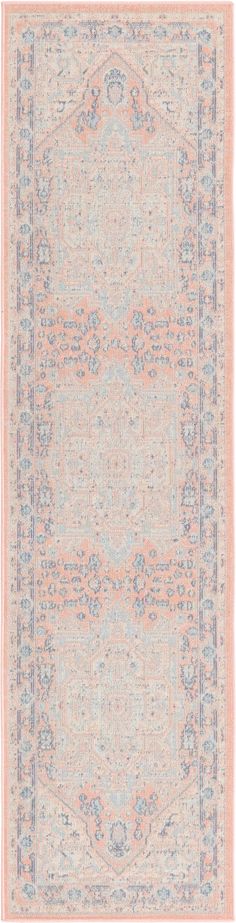 an area rug with pink and blue colors