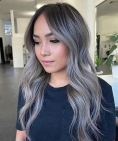 Gray and Silver Highlights Gray And Silver Highlights, Silver Highlights On Brown Hair, Ash Ombre Hair, Brown And Black Hair, Silver Grey Hair Dye, Highlights On Brown Hair, Gray Highlights, Grey Hair Color Silver