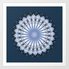 a blue and white circular design art print