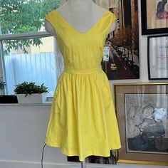 This Yellow Dress Screams Summer, Spring, Happiness. This Piece Is From Zara Collection Vibrant Yellow A Line Wait Band Zipper In Back V Neck And Back In V As Well Real Pockets This Piece Is Definitely A Winner Nwt Xs But Runs Close To S. Casual Yellow A-line Midi Dress, Chic Yellow Cotton Sundress, Yellow A-line Mini Dress For Brunch, Yellow Cotton A-line Midi Dress, Yellow Cotton Midi Sundress, Casual Yellow A-line Dress, Yellow A-line Sundress, Spring Yellow A-line Mini Dress, Yellow A-line Dress For Day Out