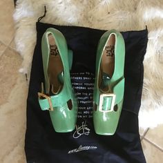 John Fluevog Green Patent Leather Munster Shoes Size 12 Brand New Ftts Comes With Sleeper Bag Can Provide Another Box Sold Out John Fluevog Green Patent Limited Edition 50th Anniversary Mega Munster Green Heels With Leather Sole And Round Toe, Green Leather Heels With Buckle Closure, Retro Green Leather Heels, Green Leather Retro Heels, Green Round Toe Heels With Rubber Sole, Green Flat Heels With Leather Sole, Green Heels With Leather Sole And Flat Heel, Witchy Fall, Size 12 Heels