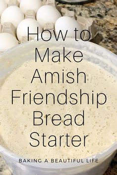 how to make amish bread starter recipe in a bowl with eggs on the side