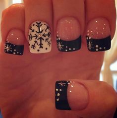 Nail Art Designs Snowflakes, Black Nails With Snowflakes, Christmas Nail Art Designs Snowflakes, Nail Design Snowflake, Black Snowflake Nails, Nails With Snowflakes, Nails Snowflakes, Teal Acrylic Nails, Nail Inspired