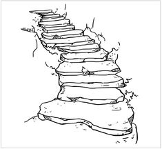 a black and white line drawing of a stone path with steps leading up to the top