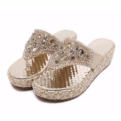 Women's Rhinestone Platform Sandal Shoes Beach Flip Flops Sandals, Silver / US 4.5 Beach Sandals Flip Flops, Beaded Shoes, Lace Sandals, Platform Flip Flops, Crystal Sandals, Rhinestone Flats, Rhinestone Sandals, Sandal Shoes, Low Heel Sandals