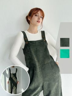 "★Product: - Material: 100% Velvet Fabric. - Contains Polyester. - Three size; S,M and L. - Design overalls. Loose, oversize model. - Non-see Through. - It has side pockets. - It does not stick and does not itch. - You can use it in four seasons.  Wash in cold water. Not recommended for those with a polyester allergy. ★ Model Size: -Waist62cm / 24.4\" -Hips85cm / 33.5\" -Bust75cm / 29.5\" -- Model is 165 cm / 5'5\" Model wears size S. ★ Measurements(Product): **Because it is handmade, there may be slight variations in dimensions. They are approximate dimensions. ★Some countries may charge additional tariffs，customers are responsible for such charges. ★Care Instruction: - Gentle wash cycle (30oC - 40oC). - Do Not Bleach. - Dry gentle, Do not tumble dry. - If you feel like ironing (although Green Sleeveless Overalls With Pockets, Sleeveless Green Overalls With Pockets, Wide Leg Overalls, Womens Overalls, Jumpsuit Casual, Loose Jumpsuit, Overalls Women, Dungarees, Tulum